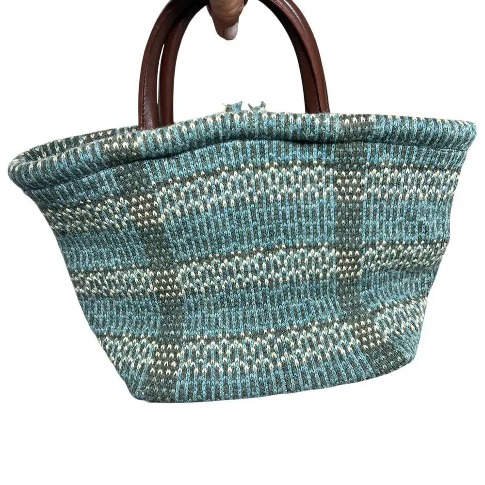 Anthropologie Green 100% Wool Knit Tote Satchel Bag Shopper Tote